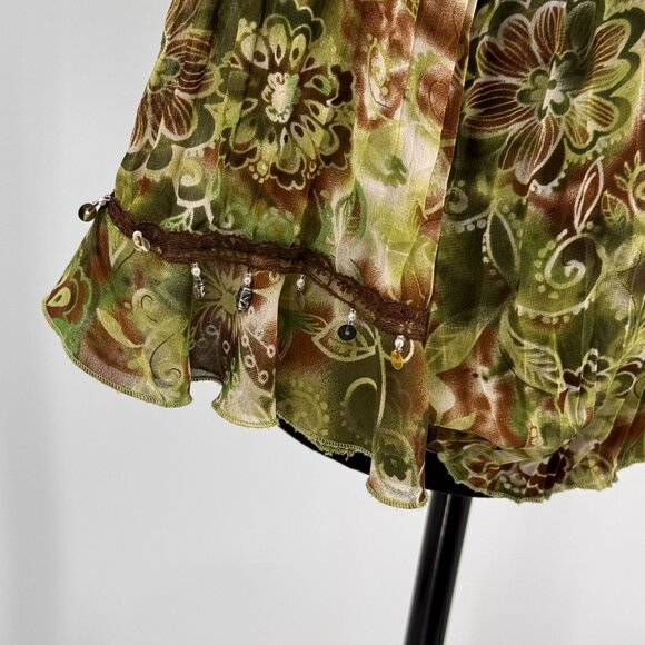 Vtg Bay Studio Green Floral Blouse L Sequins Lace Fairy Goblin Core‎ Peter Pan - Picture 7 of 8